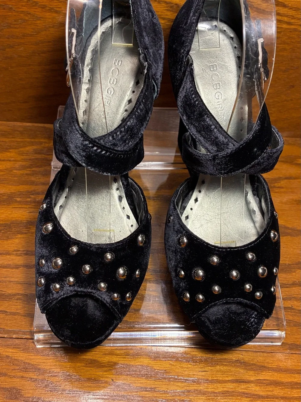 Y2K BCBGirls Studded Velvet Wedge Platform Peep Toe Heels Size 8